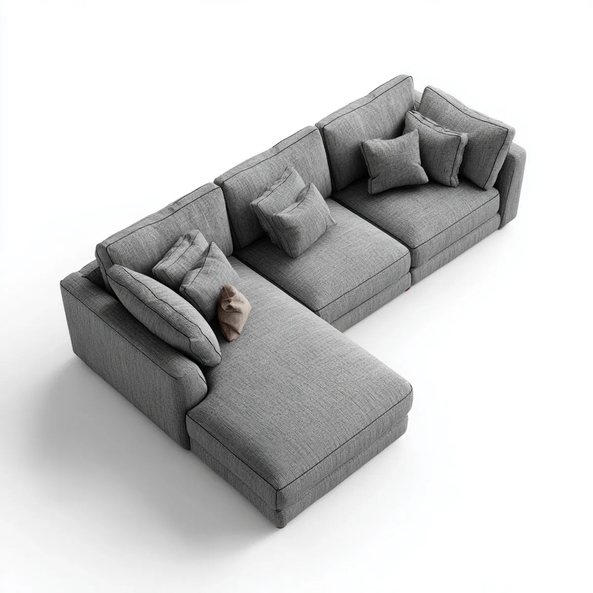 Canapé d'angle gauche 4 places gris en polyester avec méridienne 300 x 180 x 85 cm