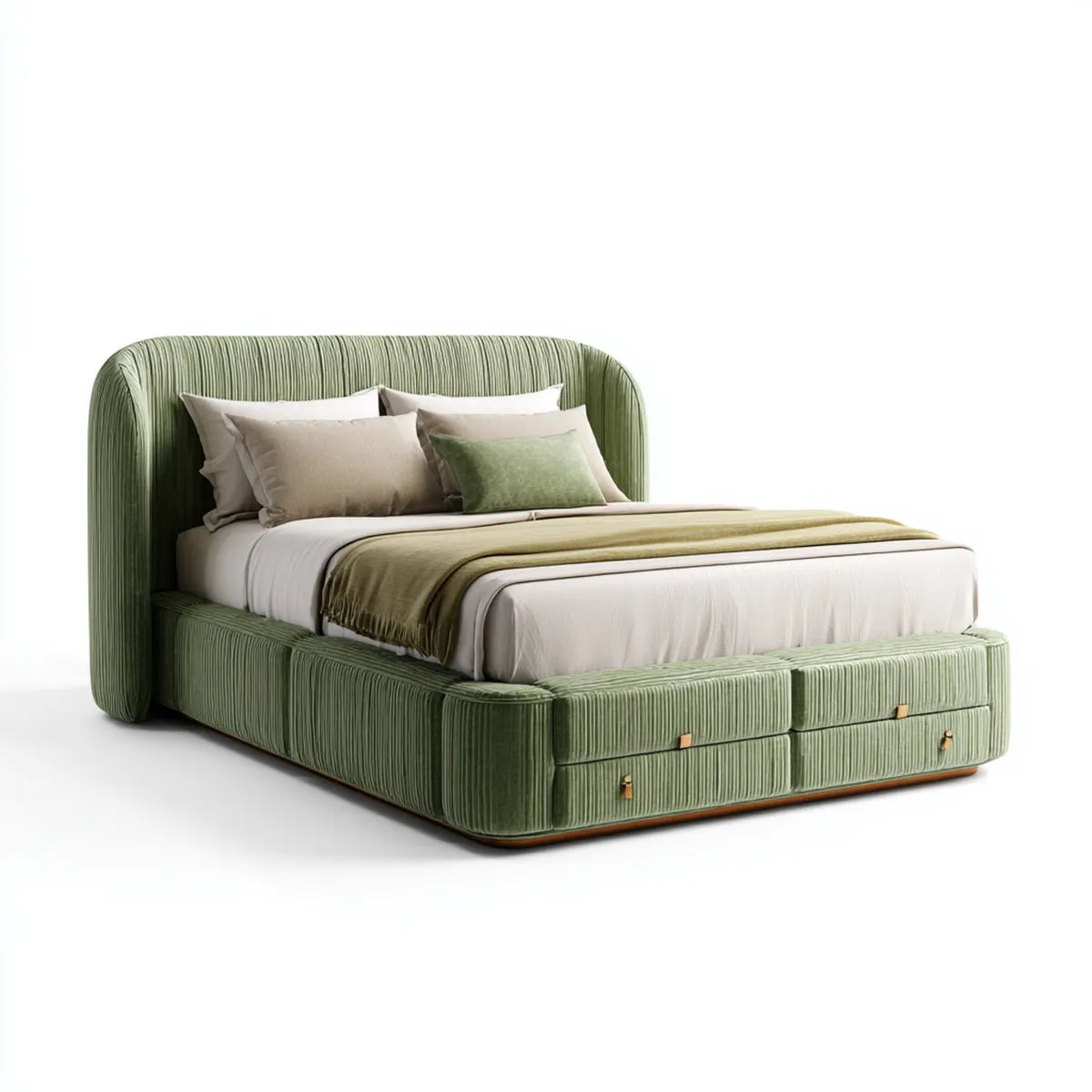 Lit double avec rangement vert en velours côtelé polyester 160 x 200 cm rectangulaire