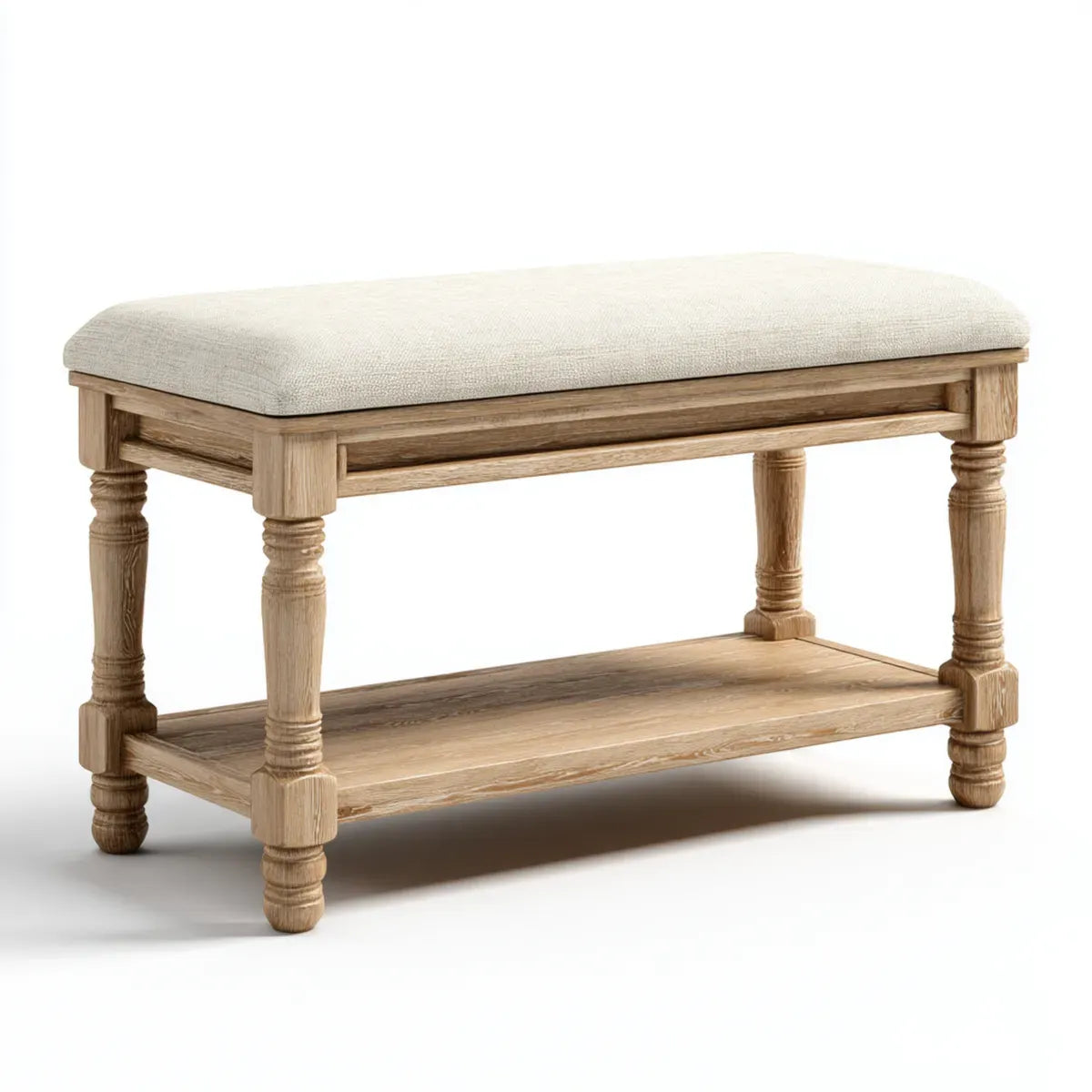 Banc d'entrée rembourré beige et naturel en chêne massif rectangulaire 100 x 40 x 50 cm