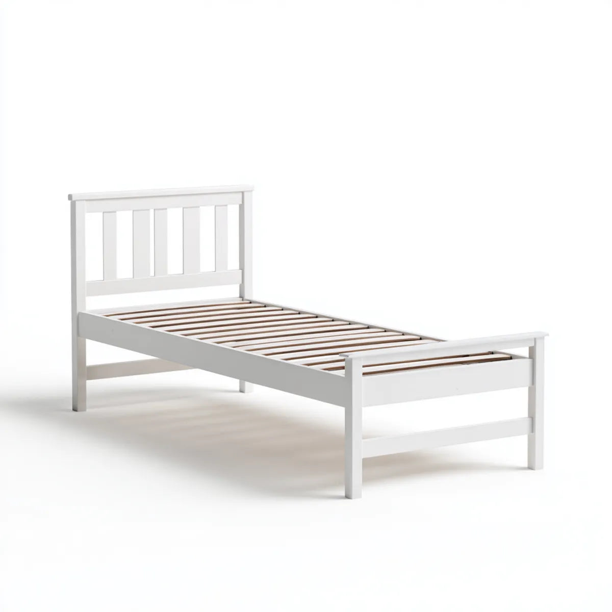 Lit simple blanc 90 x 190 cm en pin massif rectangulaire avec sommier à lattes