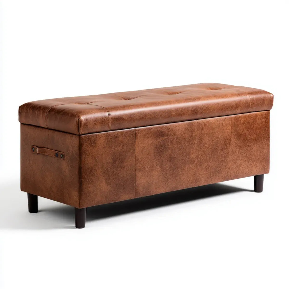 Banc coffre d'entrée marron 100 x 40 x 45 cm en cuir synthétique PU rectangulaire