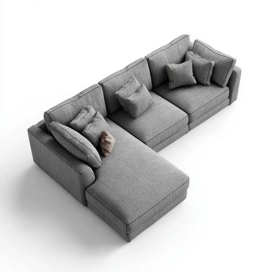 Canapé d'angle gauche 4 places gris en polyester avec méridienne 300 x 180 x 85 cm