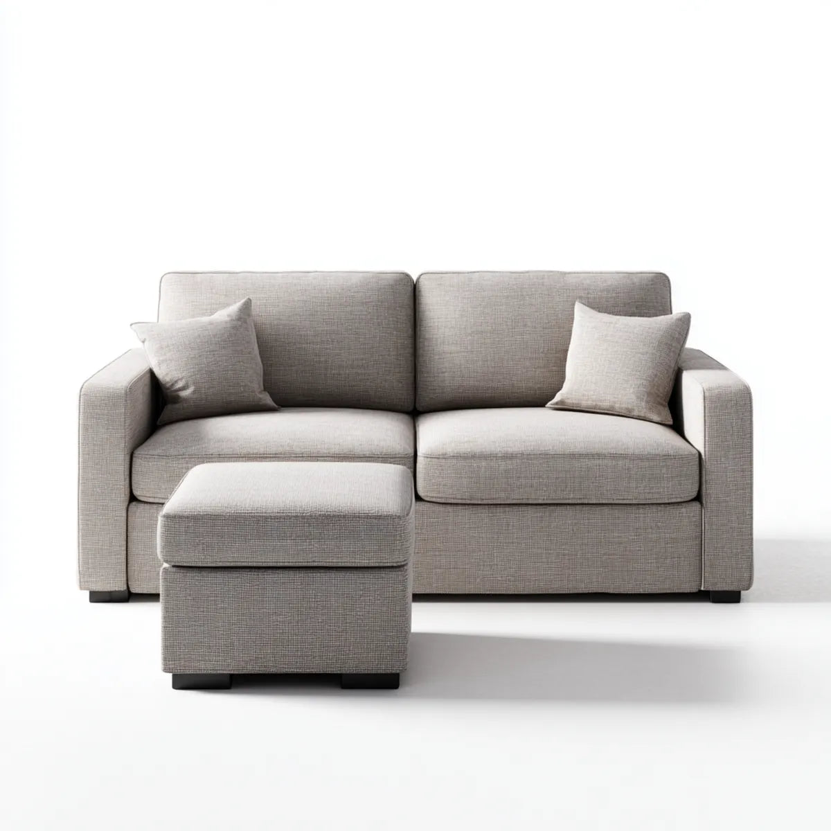 Canapé 2 places avec pouf gris clair en polyester 180 x 90 x 85 cm