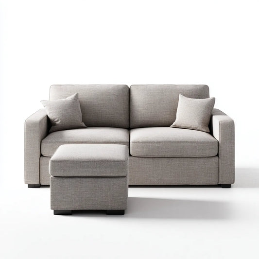 Canapé 2 places avec pouf gris clair en polyester 180 x 90 x 85 cm