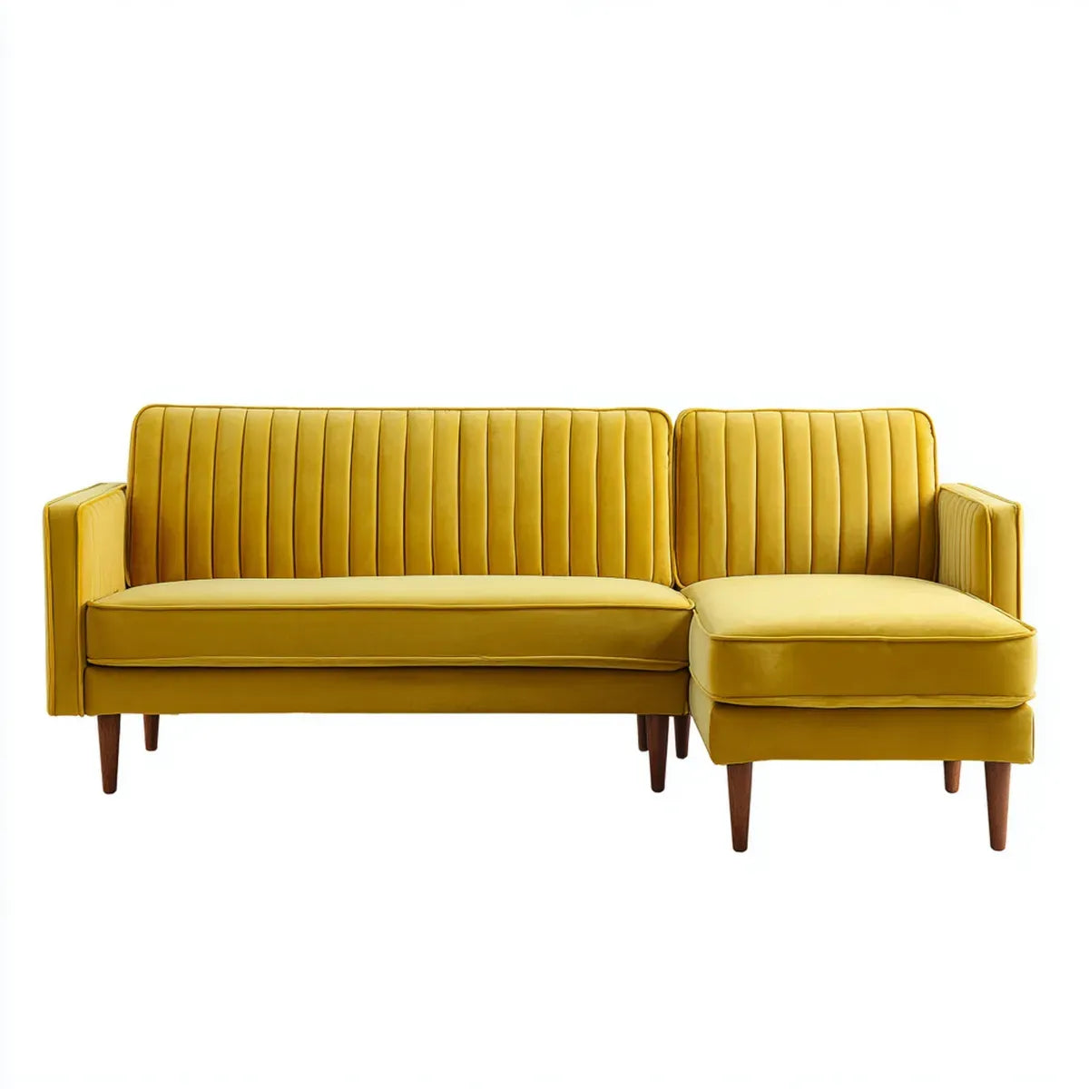 Canapé d'angle 3 places jaune en L 210 x 145 x 85 cm velours de polyester