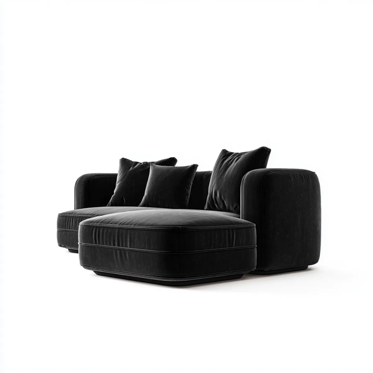 Canapé modulaire 2 places noir en velours de polyester avec méridienne rectangulaire 200 x 110 x 75 cm