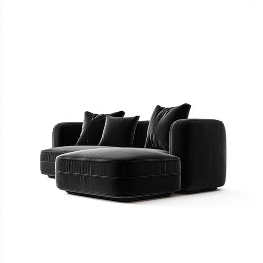 Canapé modulaire 2 places noir en velours de polyester avec méridienne rectangulaire 200 x 110 x 75 cm