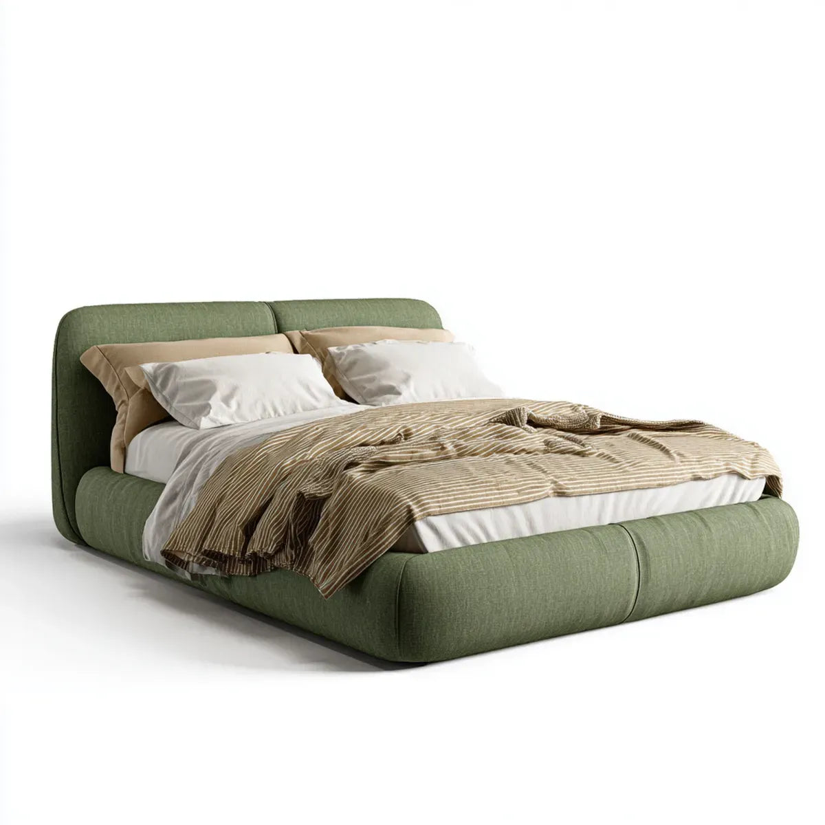 Lit double capitonné vert olive 160 x 200 cm en polyester forme arrondie