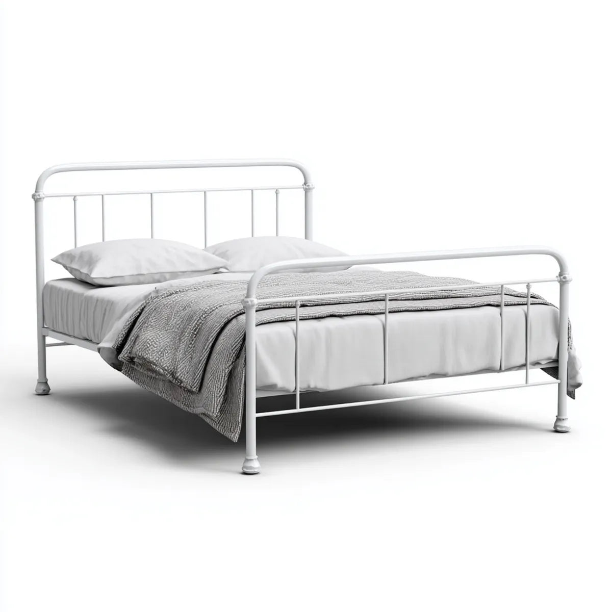 Lit double en acier blanc 140 x 190 cm avec cadre à barreaux rectangulaire