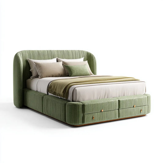 Lit double avec rangement vert en velours côtelé polyester 160 x 200 cm rectangulaire