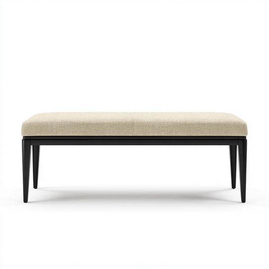 Banc d'entrée rembourré beige et noir 100 x 35 x 45 cm en polyester et acier rectangulaire