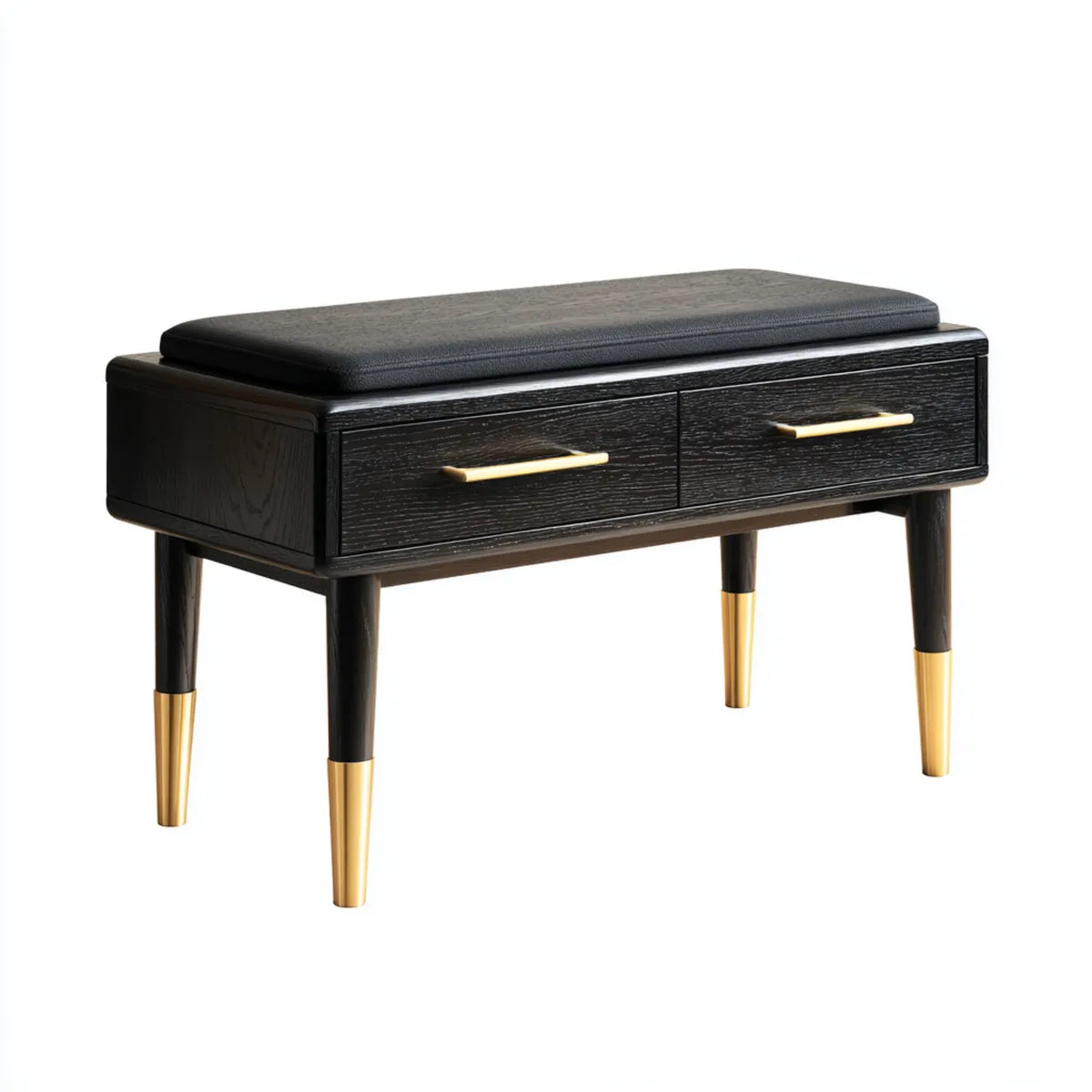 Banc d'entrée avec rangement noir 100 x 35 x 48 cm MDF plaqué chêne assise en PU rectangulaire