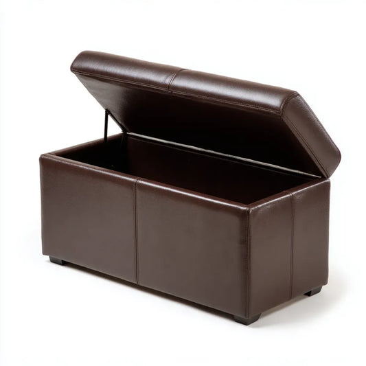 Banc coffre d'entrée marron foncé en cuir synthétique PU rectangulaire 76 x 38 x 38 cm