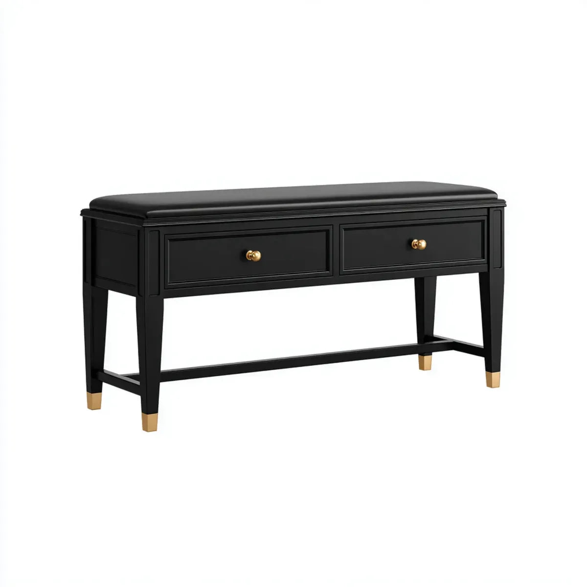 Banc d'entrée noir avec rangement 2 tiroirs en MDF et similicuir PU 120 x 40 x 50 cm