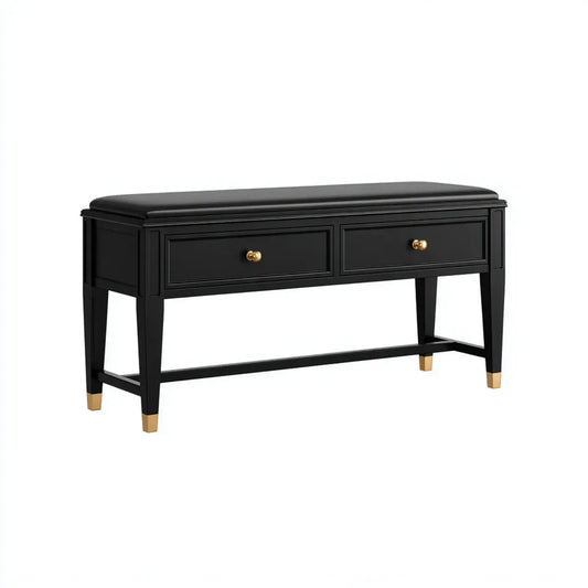 Banc d'entrée noir avec rangement 2 tiroirs en MDF et similicuir PU 120 x 40 x 50 cm