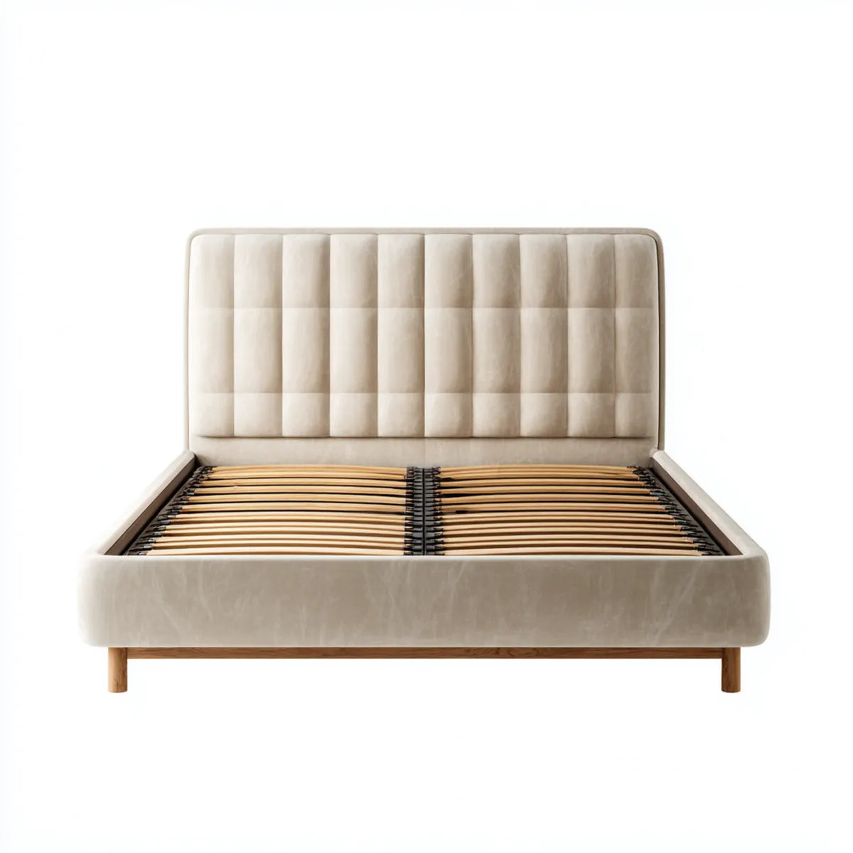 Lit double avec sommier à lattes beige 160 x 200 cm en velours polyester rectangulaire