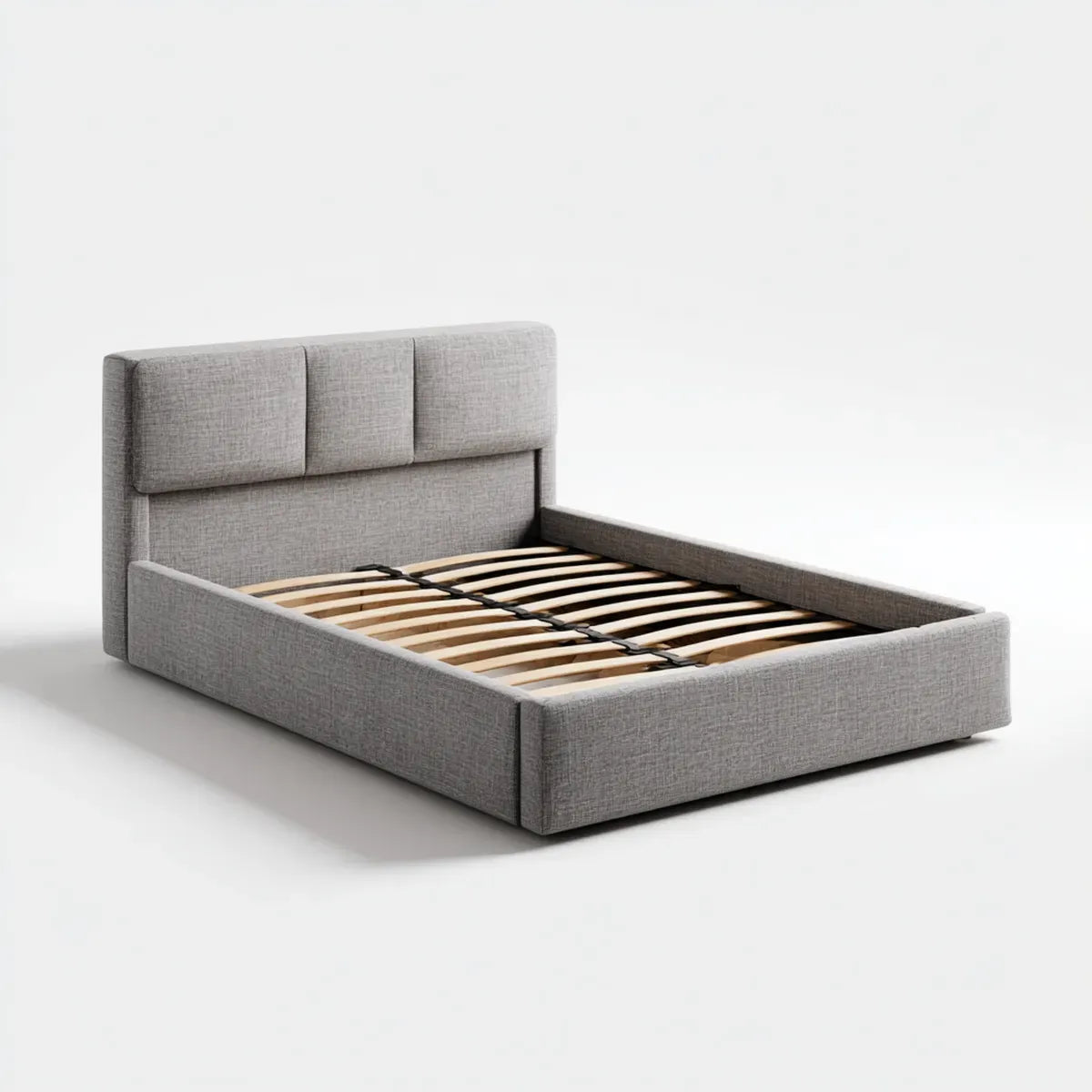 Lit double 160 x 200 cm gris en polyester avec sommier à lattes rectangulaire