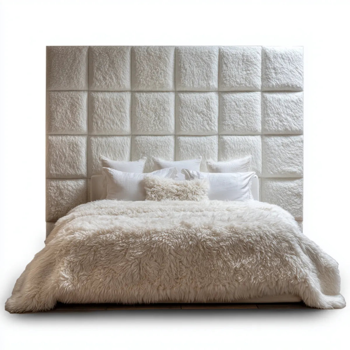 Lit double avec tête de lit capitonnée blanc 160 x 200 cm en polyester et MDF rectangulaire