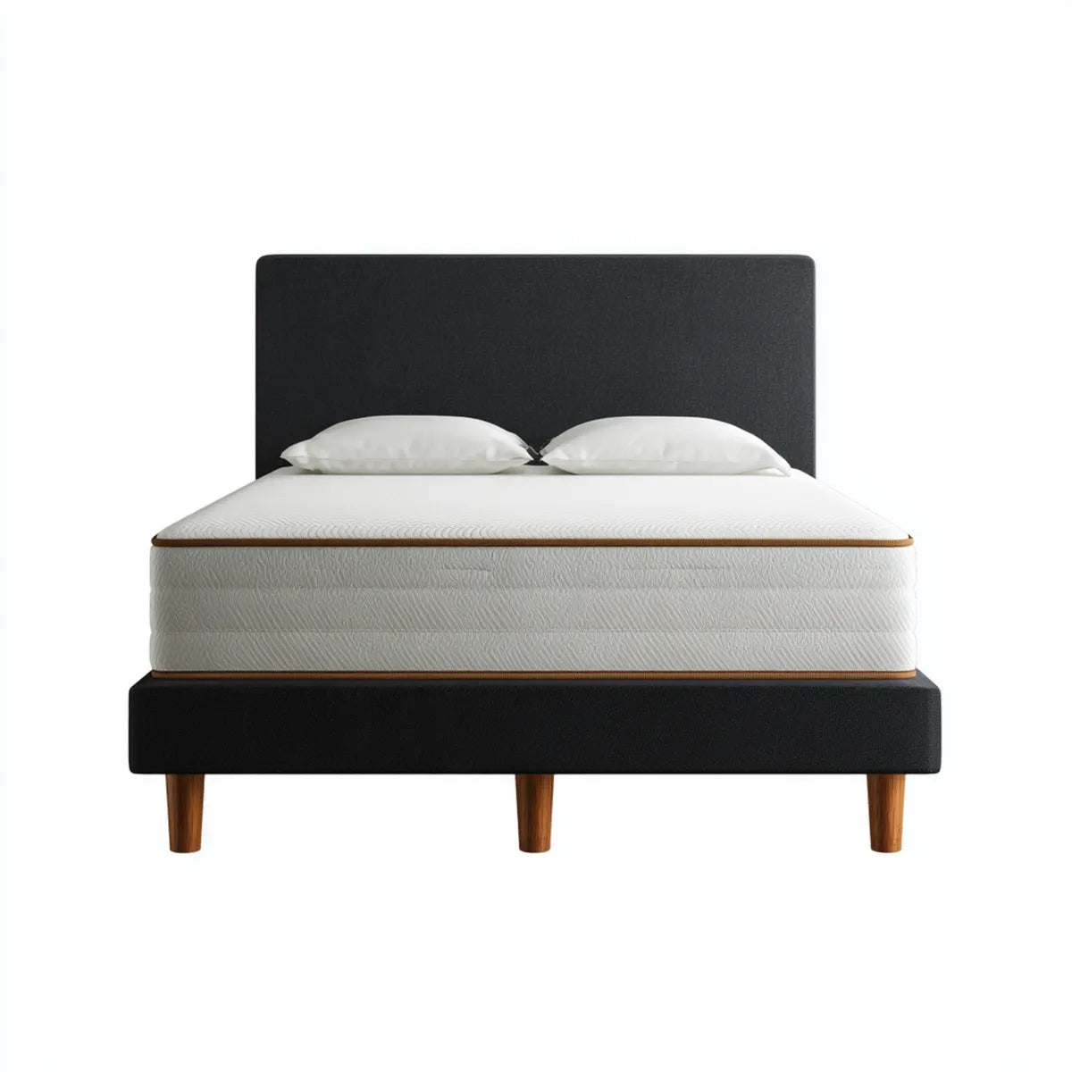 Lit double 160 x 200 cm noir et noyer en polyester MDF et bois d'hévéa rectangulaire