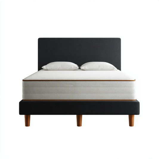 Lit double 160 x 200 cm noir et noyer en polyester MDF et bois d'hévéa rectangulaire