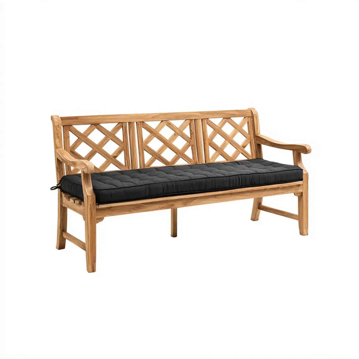 Banc d'entrée 3 places naturel avec coussin noir en teck massif 150 x 60 x 90 cm