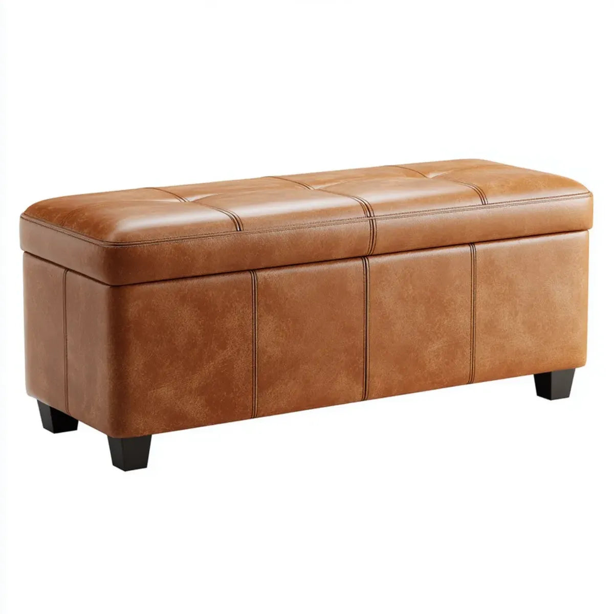 Banc de rangement d'entrée marron en cuir synthétique PU rectangulaire 110 x 38 x 45 cm