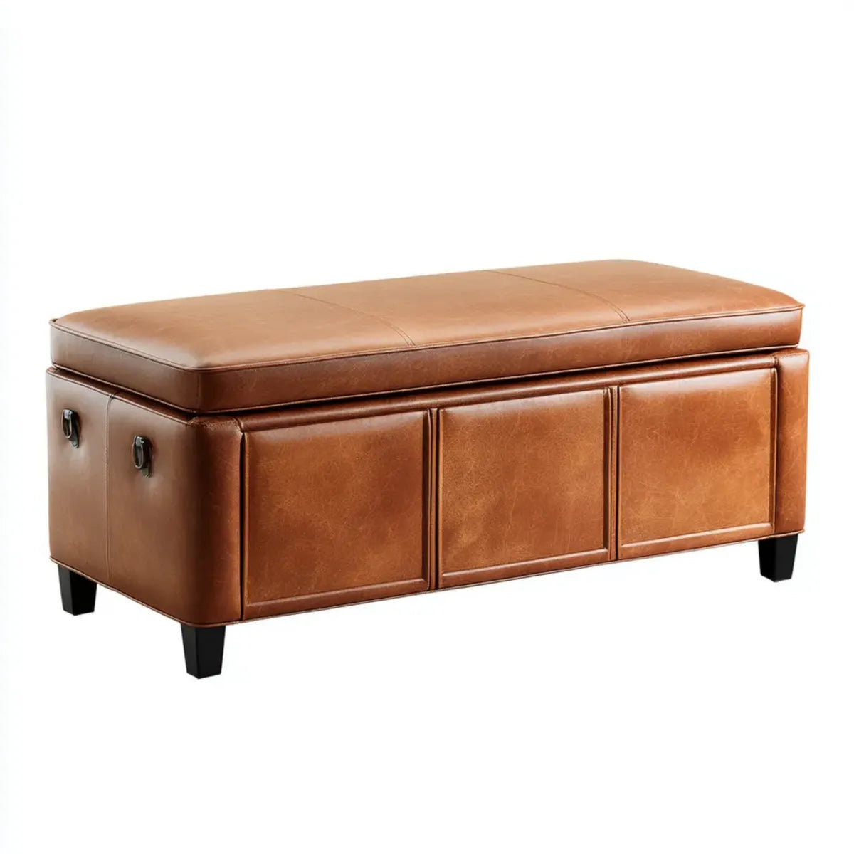 Banc d'entrée coffre rectangulaire marron cognac 110 x 40 x 45 cm en similicuir PU et MDF