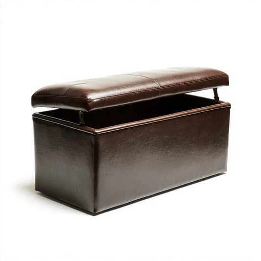 Banc d'entrée coffre brun en cuir synthétique PU rectangulaire 110 x 38 x 38 cm