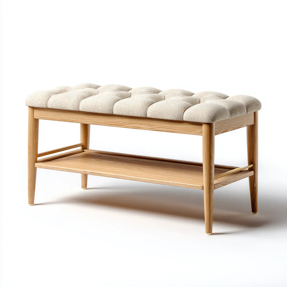 Banc d'entrée avec rangement chêne naturel et bouclette écrue 100 x 40 x 48 cm
