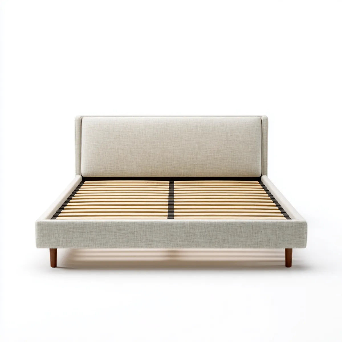 Lit double avec sommier à lattes beige 160 x 200 cm en contreplaqué et polyester rectangulaire